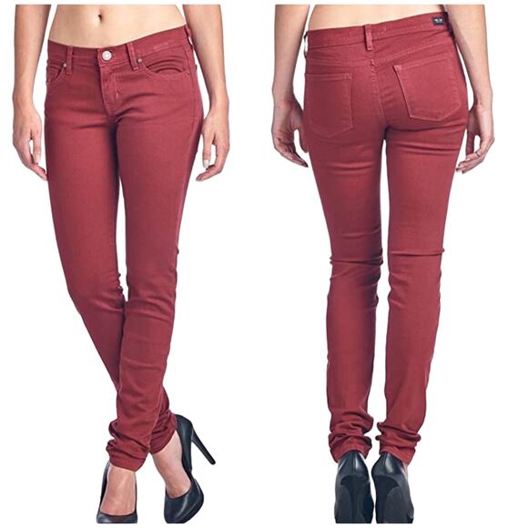 Angry Rabbit Skinny Jeans Red Denim Style ASK300 Mid Rise Size 26 Inseam 32" - Picture 1 of 10